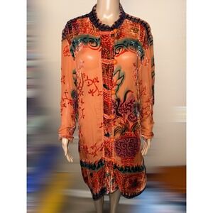 URU Kristine St. Rrik OS Button Sheer Dress Bohemian‎ Beach Wedding Silk Blend